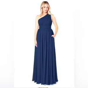 Azazie Molly One-Shoulder Navy Blue Gown